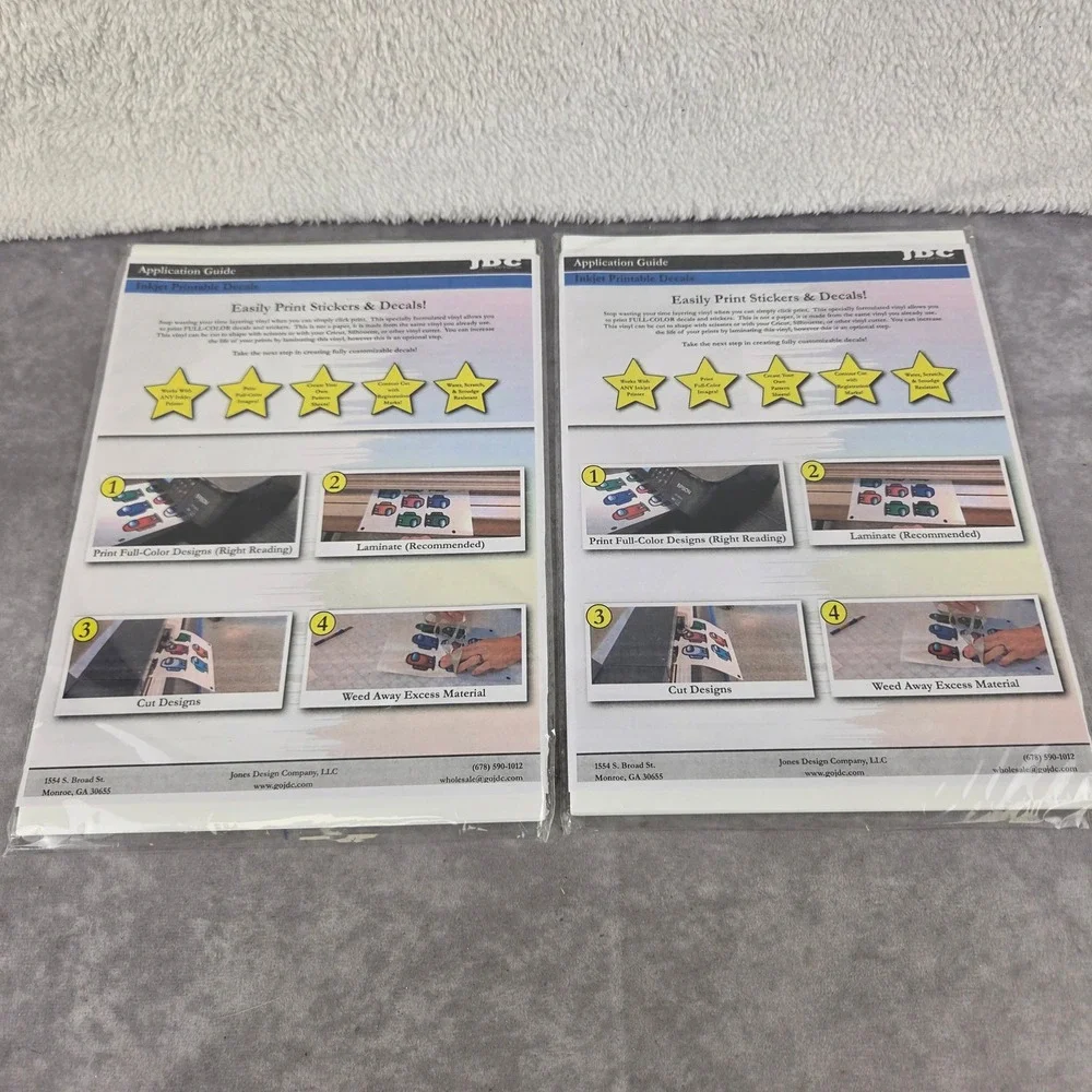 JDC Inkjet Printable Decal Vinyl Sheets for Stickers and Custom Designs 5pks